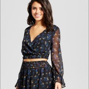 Floral Long Sleeved Cropped Top